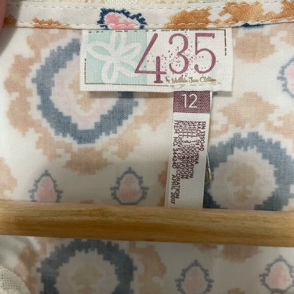 435 Matilda Jane So Spirited Dress 12 Girls Printed Geometric Lace Trim Pleated - Picture 4 of 4